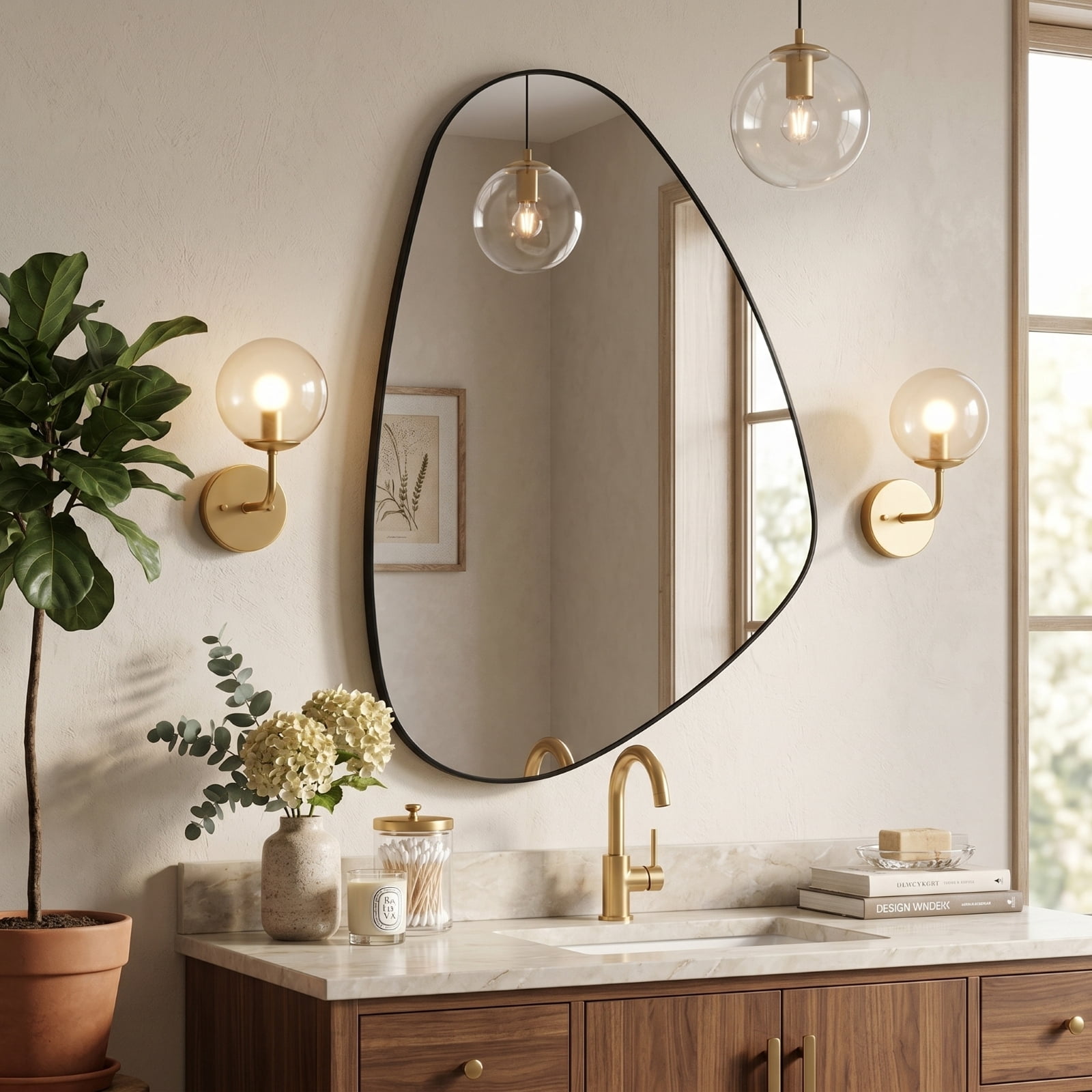Easy4Home 20"x30" Irregular Bathroom Vanity Wall Mirror,Black