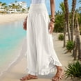 thumbnail image 6 of CheerKidz Women's Elegant Ruffle Hem Pants High Waist Elastic Waist Solid Color Long Trousers Flowy Wide Leg Casual Dress Pants for Summer(White,S), 6 of 9