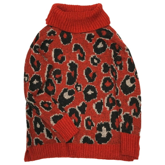 Junior Womens Red Leopard Cheetah Print Cowl Neck Tunic Sweater Large