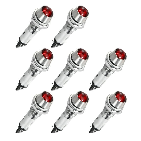 Indicator Light DC 24V, Neon Bulbs Red, Metal Shell Panel Mount 5/16" 8mm 8Pcs