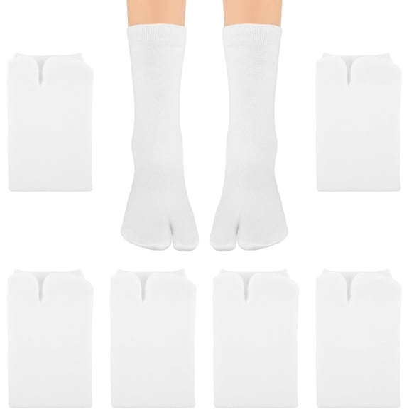 6 Pairs Japan Tabi Socks, Elastic Split 2 Toe Sandals Ninja Slipper Cotton Socks White