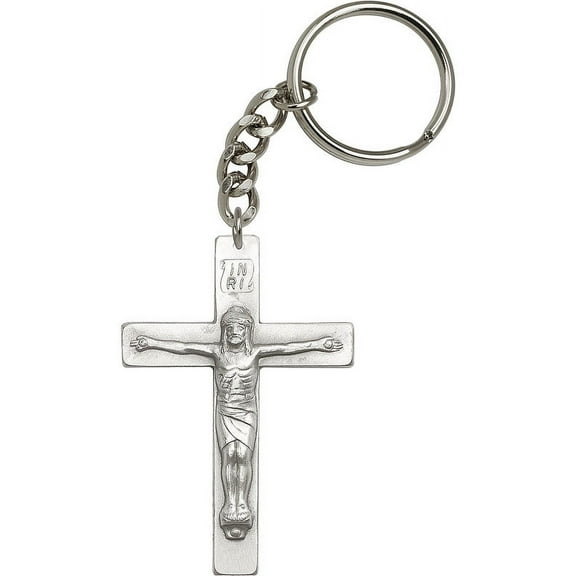 Antique Silver-Plated Crucifix Keychain 2 1/2 x 1 5/8 inches
