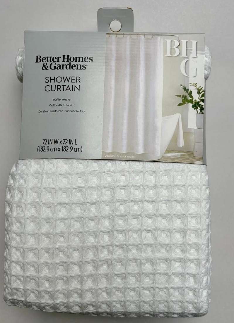 Better Homes & Gardens White Chunky Waffle Weave Fabric Shower Curtain, 72 in x 72 in