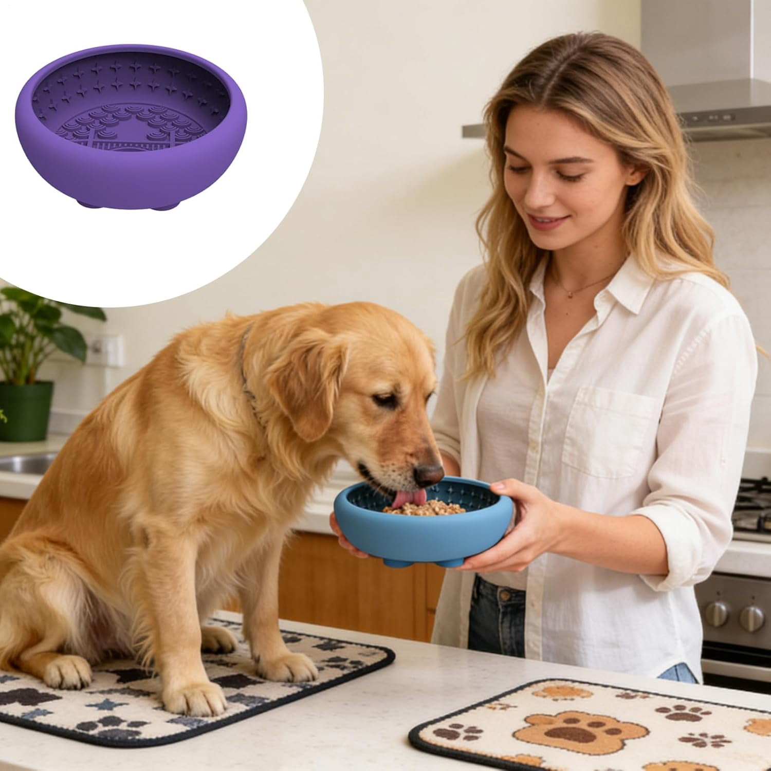 Silicone Slow Feed Licking Bowl, Anti-Choke, Suction Cup Base, Non-Slip, Easy Clean, for Dogs Cats