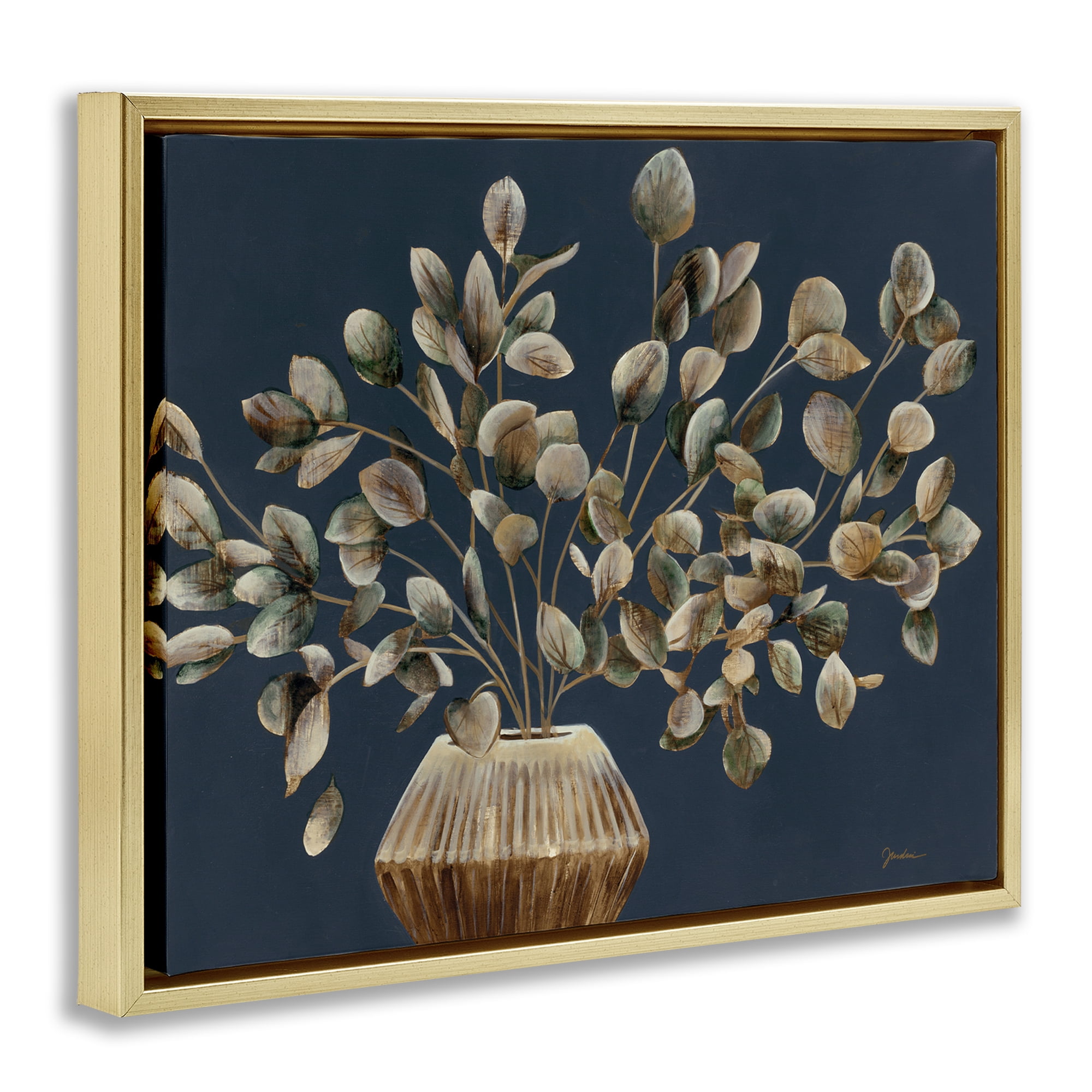 Stupell Industries Rustic Eucalyptus Leaves Botanical & Floral Painting Gold Floater Framed Art Print Wall Art, 21 x 17