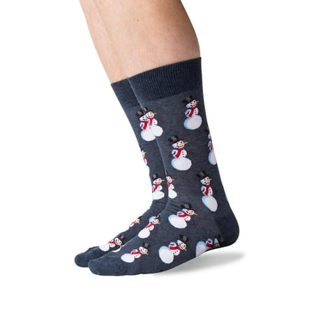 Hot Sox Mens Snowmen Crew Socks, Mens Shoe Size 6-12.5, Denim