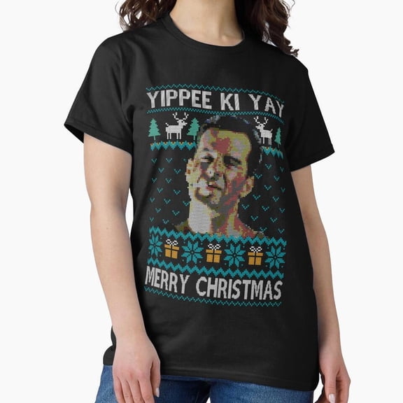 Yippee Ki Yay Funny Christmas Retro 80s Action Movie Parody - Premium Fabric G2060 Unisex T-Shirt, Up to Size 5XL