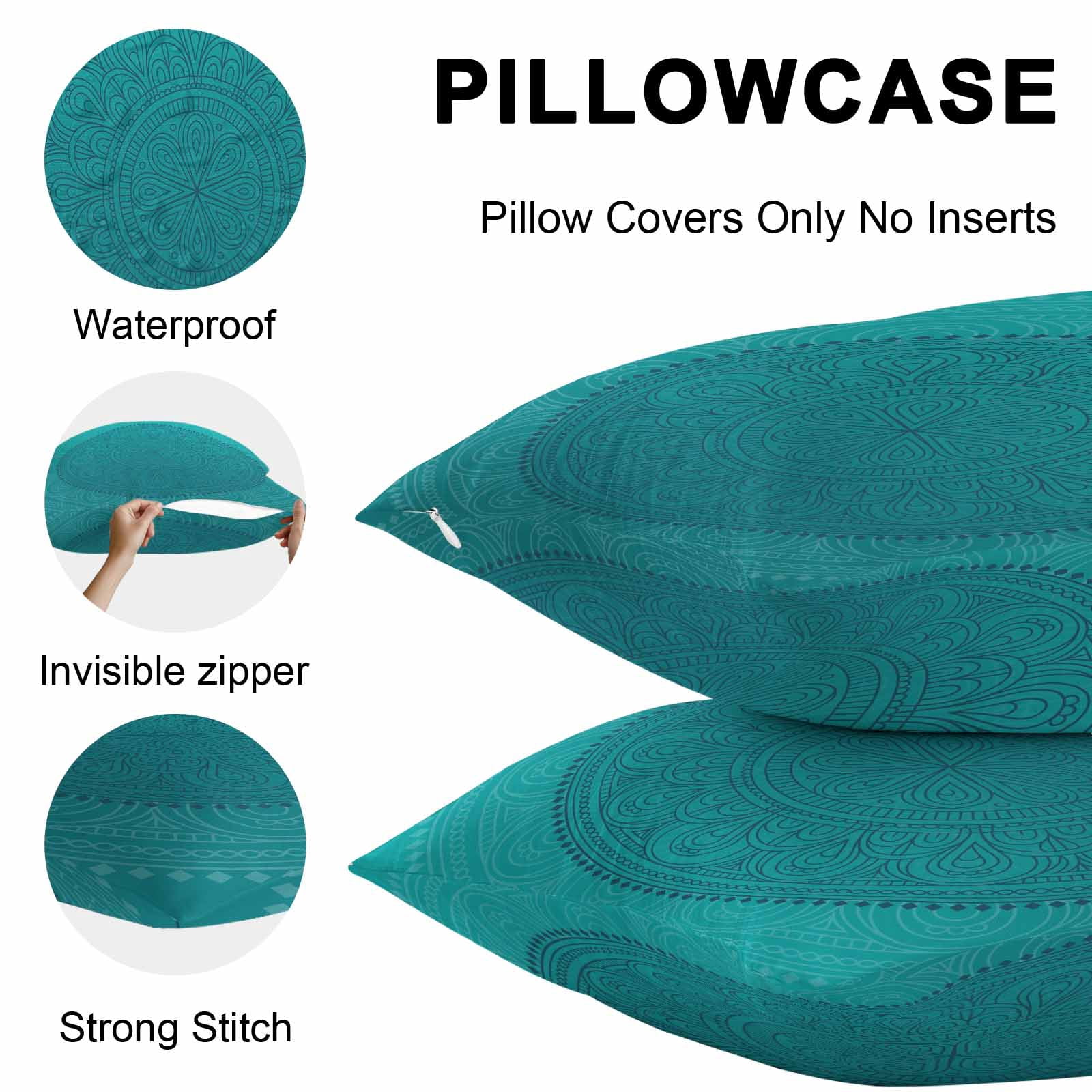 Teal Boho Outdoor Pillow Covers 18x18 Inch Throw Pillow Covers Set of 2 Waterproof Decorative Pillow Cases Farmhouse Abstract Geometric Aesthetic Art Cushion Covers for Patio Furniture Garden Couch