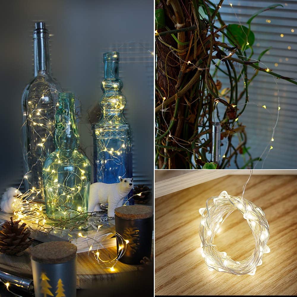 GLiving 8 Pack 15-Leds Wine Bottle Light LED Starry String Lights Kit (Glass Wine Bottle & Cork Included) with Fairy Lights Effect for Courtyard/Kids Room/Wedding/Party/Showcase Decor