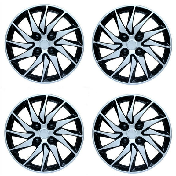 Premium 14" Wheel Covers & Hub Caps ABS Black and Silver, 4 Pack