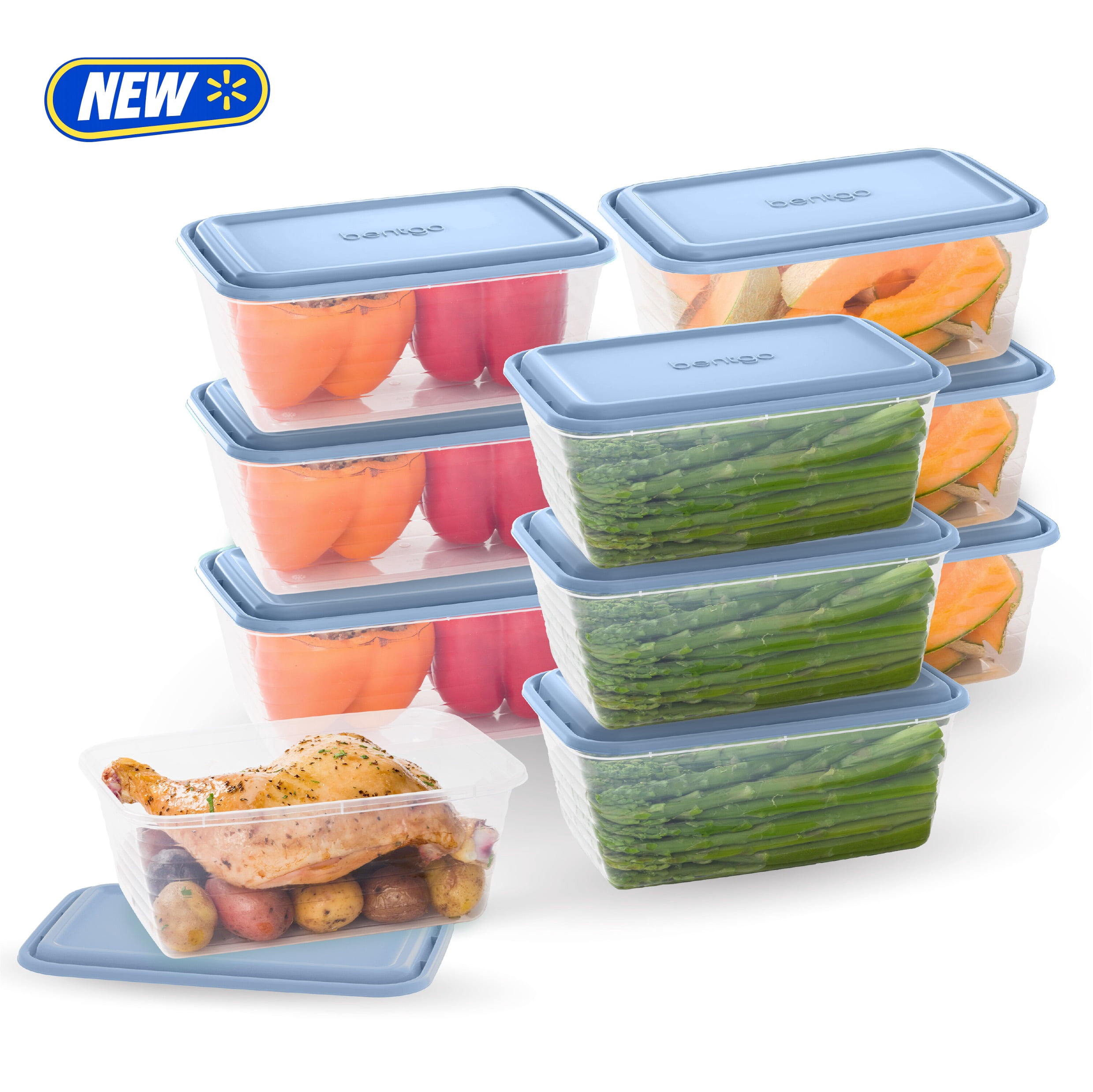 (2 pack) Bentgo Prep 8 Cup Meal Prep Containers with Lids, PFAS & BPA Free Materials, Durable, Microwave, Freezer, & Dishwasher Safe To Go Food Storage Container 10 Pack - Blue Coast
