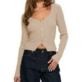 thumbnail image 1 of Cárdigan de Larga para Mujer, Suéter Corto de Punto Abierto, Chaqueta con Cuello en V y Botones para Otoño Albaricoque L, 1 of 10