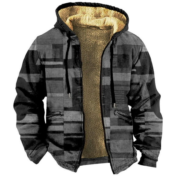 Mens Winter Jacket Sherpa Lined With Hood Warm Fleece Zipper Hoodie Black S