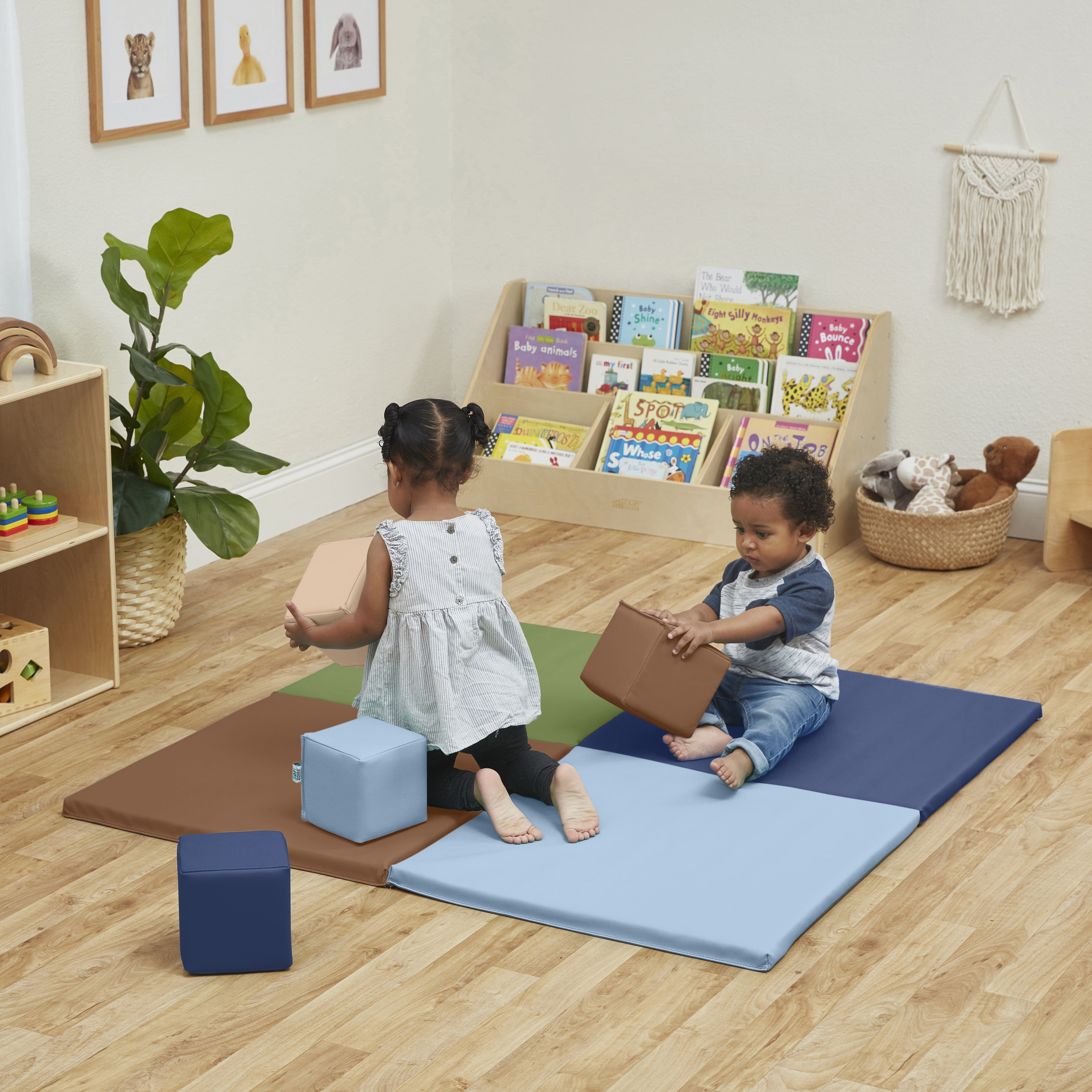 ECR4Kids SoftZone Quad Fold-N-Go Activity Play Mat, 48in Square, Baby Essentials, Earthtone