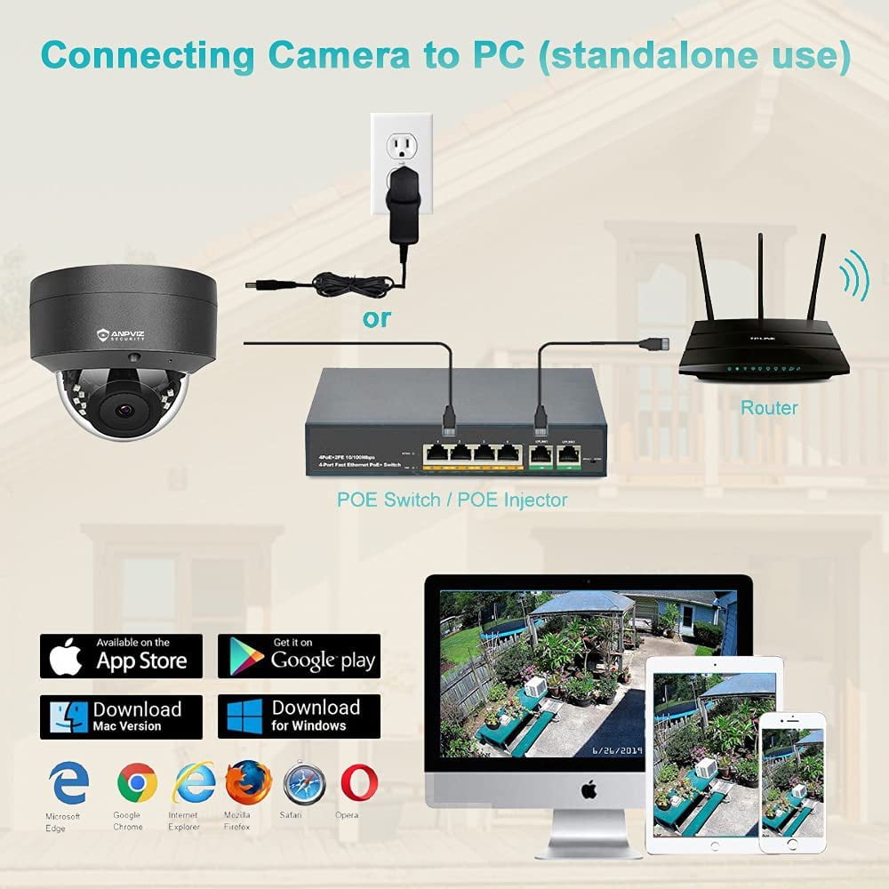 Anpviz 5MP PoE Camera, Outdoor Vandal Dome Security PoE IP Camera with Audio, 98ft Night Vision, H.265, 24/7 Recording Waterproof IP66 Indoor, Wide Angle 2.8mm (Grey), NDAA Compliant