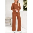 thumbnail image 5 of PRETTYGARDEN Women's 2 Piece Lounge Sets Ribbed Knit Long Sleeve V Neck Pullover Tops Wide Leg Pants Spring Fall Outfits, 5 of 9