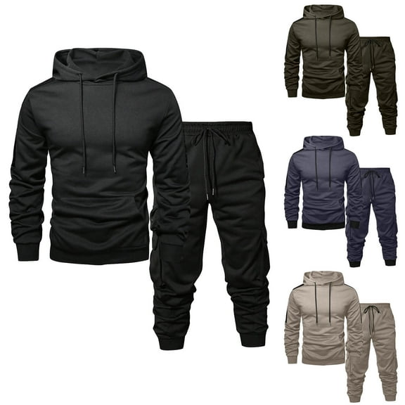 RYDCOT Men's 2 Pieces Tracksuits Hood with Pockets Long Sleeved Casual Jacket and Long Pants Running Sports Suits Khaki