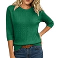 thumbnail image 5 of Women Cable 3/4 Sleeve Knit Sweaters Trendy Sweater Lightweight Crewneck Soft Pullovers,XL, 5 of 5