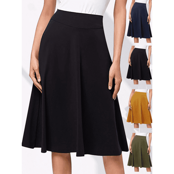 FEIIBMOYRIA Women Midi Long Skirts Women's High Waist Solid Color Long Knit A-Line Casual Flowy Daily Office Wear Skirts