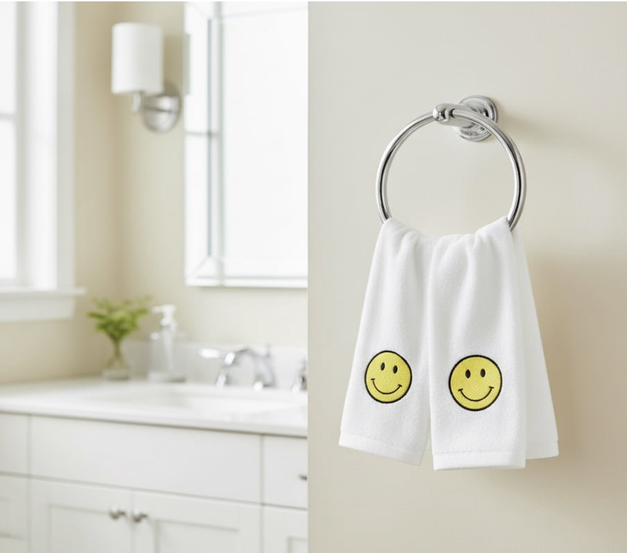 Serafina Home Smiley Face Bath Towel Set, 4 Piece, 2 Hand Towels 16" x 25", 2 Fingertip Towels 12" x 18", 100% Cotton Terry Velour