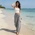 thumbnail image 5 of TFEOQRY Womens Cargo Pants with Pockets Elastic Waist Drawstring Solid Color Loose Casual Wide Leg Pants, 5 of 7