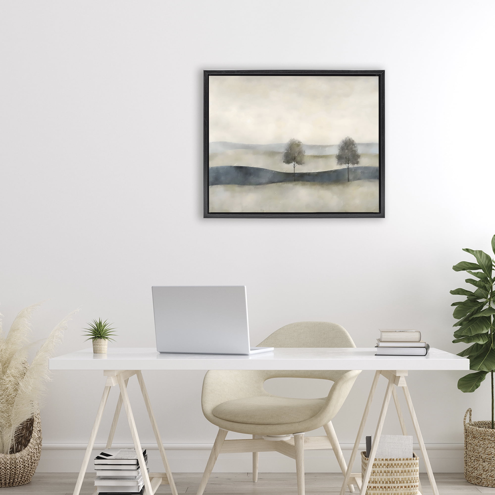 Stupell Industries Muted Horizon with Trees Black Framed Floater Canvas Wall Art, design by Riley B