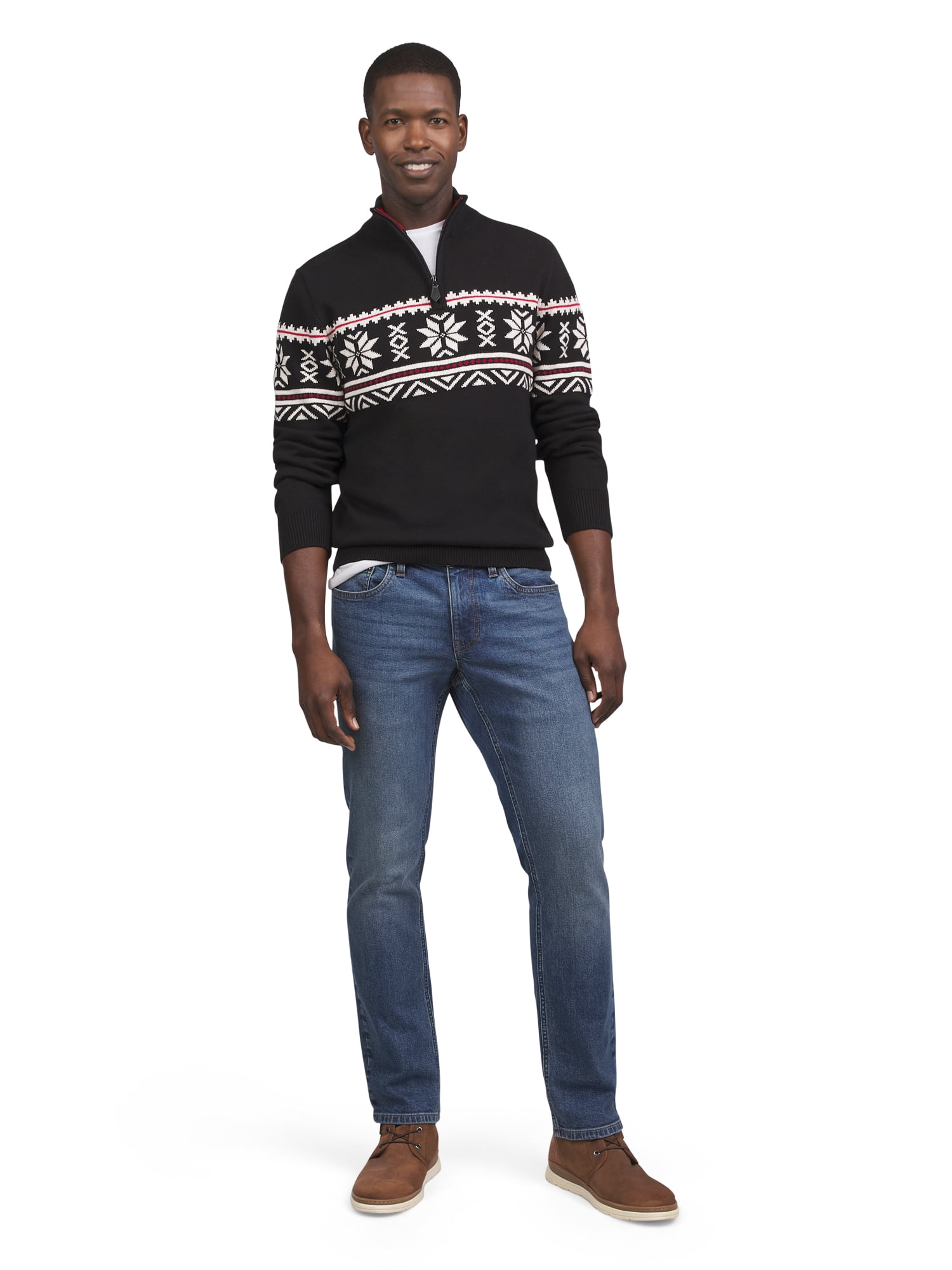 Chaps Men's & Big Men's Quarter Zip Pull Over Holiday Snowflake Sweater, Sizes S-2XL