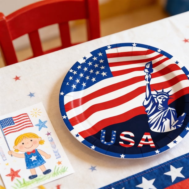 Americans Flag Independence Day Party Supplies Paper Plates Tissue Cups Holiday Party Tableware One Time Holiday Tableware