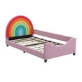thumbnail image 5 of Sesslife Twin Bed Frame for teens, Cute Bed Frame with Rainbow-Shaped Headboard, Upholstered Cartoon Platform Bed for Teens, No Box Spring Needed, Pink, 5 of 7