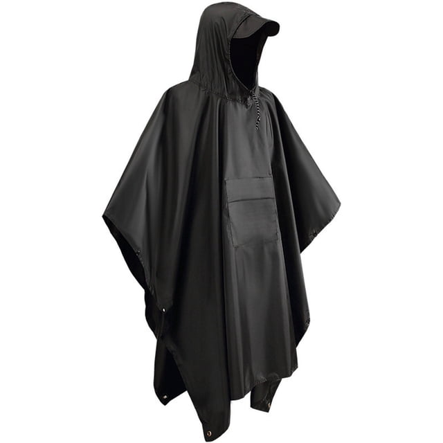 MIASHUI Rain Poncho Multifunctional Waterproof Raincoat with Hood for Adult,Black,One Size