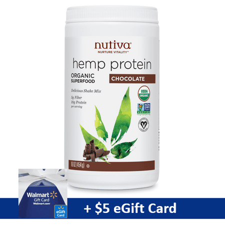 Nutiva Organic Hemp Protein Powder, Chocolate, 10g Protein, 1.0 Lb, with FREE $5 eGift Card Promo