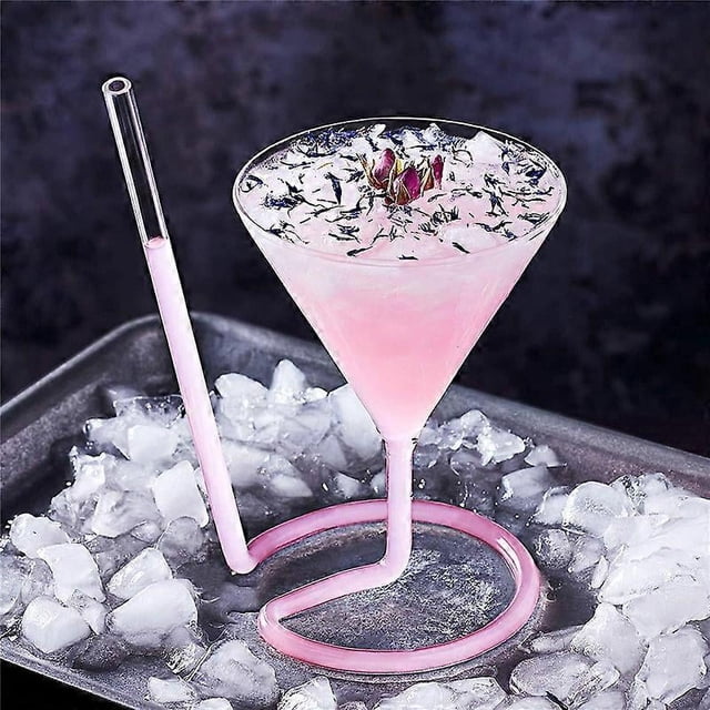 Copa de cóctel en espiral giratoria para martini, creativa, de cola larga, con pajita para bar