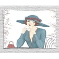 thumbnail image 1 of Vintage Woman Tapestry, Portrait of a Beautiful Woman Sitting at a Table and Holding a Cup of Coffee, Wall Hanging for Bedroom Living Room Dorm Decor, 80W X 60L Inches, Multicolor, by Ambesonne, 1 of 2