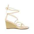 thumbnail image 3 of BLISSFUL STEP Sandales pour Femmes à Talons Compensés à Brides à Lacets Beige 7,5, 3 of 6