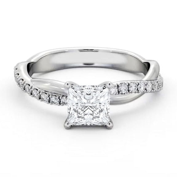 Vivid Jewel 1.6 Ct VVS1/D Princess Cut Lab Created Simulated Diamond Ring - 14k White Gold Plated Solitaire Ring - Infinity Twisted Cross Over Shank Engagement Ring - Women's Birthday Gifts