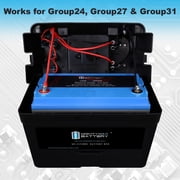 12V 100Ah Lithium Battery with Group 24 Smart Battery Box for RV, Boats, Camping