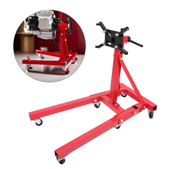 Kojem Rotating Engine Stand for Universal Auto Truck Motor Hoist Dolly Automotive Shop Repair Jack 360 Degree Adjustable Mounting Head and Folding Frame 2000 LBS Steel Red