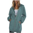 thumbnail image 2 of Xcmzpl Womens Zip Up Fleece Hoodies Plus Size Solid Color Hooded Sweatshirt Holiday Sweater Tops Workout Long Sleeve T-shirts Fall Fashion, 2 of 6