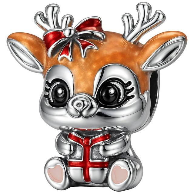 Charm Reno navidad CharmXmasDeer01 1Pza Plata S925 Chapa Charm Separador Venado Varios/Plata.
