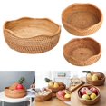 thumbnail image 4 of Handwoven Storage Basket Rattan Storage Tray Wicker Breakfast Picnic Basket Big, 4 of 9