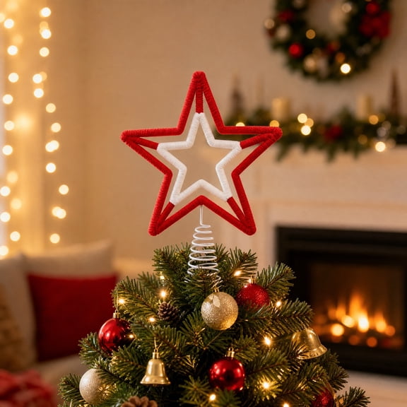 Fmbmuo Christmas Red and White Double Layer Pentagram Snowflake Tree Top Star Decoration for Holiday Tree Decor Christmas Decor,Red