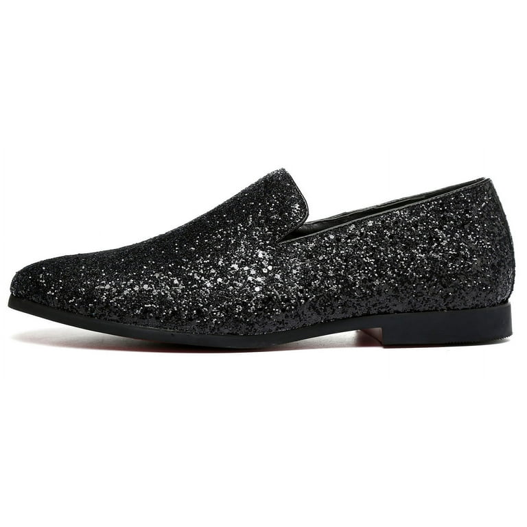 Santimon Mens Metallic Paillette Loafers Slip-on Glitter Moccasins Dress  Shoes Leather Shoes Black 9.5 US - Walmart.com