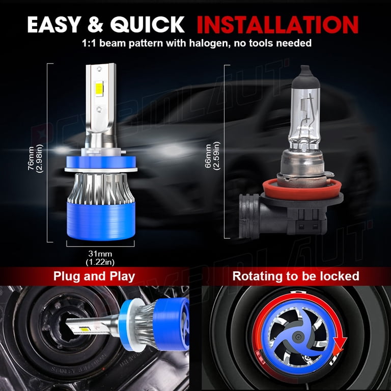 H8 H11 H9 LED Lights Kit High Low Beam Bulb Super Bright 6500K White 360000LM