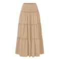 thumbnail image 6 of larppty Skirts for Women Trendy Flowy Ruffle Smocked Waist A-line Boho Swing Long Skirt with Pockets Beach Vacation（Khaki， L）, 6 of 9