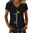 thumbnail image 1 of Women's Germany Football Graphic T-Shirt, Women's V-Neck T-Shirt German Soccer Letter Print Graphic Tee, Casual Fashion Top, Summer Short Sleeve Blouse for Soccer Tournament 2026 Black Size: XL, 1 of 4