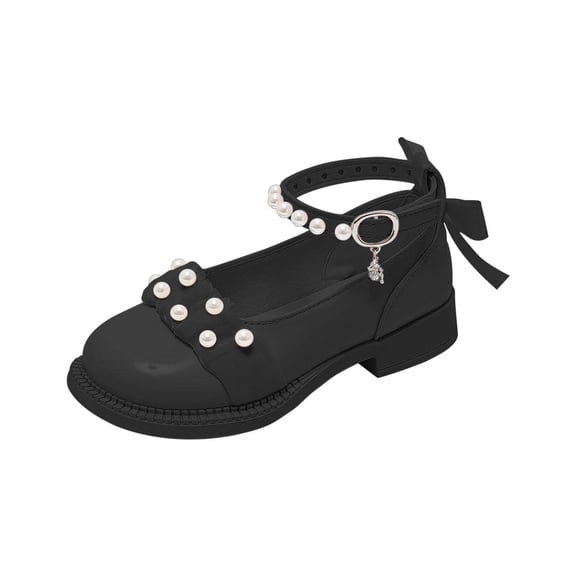 Owordtank Girls Sandal Rounded toe Pearl Bow School heels Party Shoes Mary Jane Wedding Party Dress Summer Flat