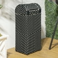 thumbnail image 5 of happimess Darla 14.27-Gallon All-Weather Wicker/Metal Swing Top Hideaway Outdoor Trash Can for Package Delivery, Patio Furniture, Cushions, Gardening Tools, Pool Supplies, Dark Navy/White, HPM1201E, 5 of 9