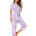 thumbnail image 4 of Rggeeun Halloween pajamas for women set Ghost Graphic Homewear Crew Neck Short Sleeve Tops Soft Pants with Pockets Holidays Simple Pjs Sets,Purple,S, 4 of 6