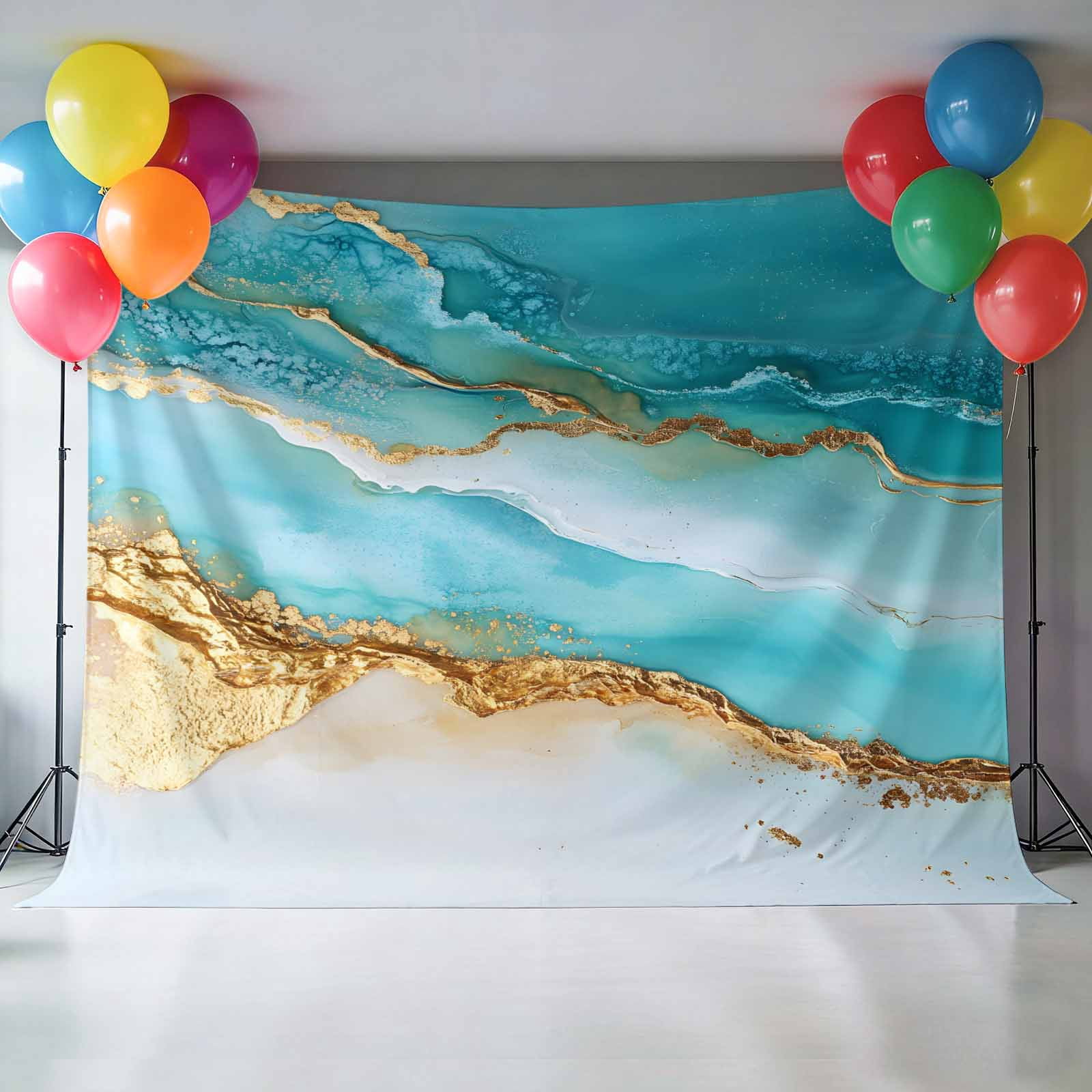 Abstract Waves Backdrop for Photography, Blue Retro Oil Painting Style Hand-painted Photo Backdrop Portrait Background Party Banner Photo Backgrounds for Studio Booth Props, 7x5ft