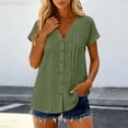 thumbnail image 2 of Ichuanyi Women's V-Neck Short Sleeve Shirt With Button Placket And Collar, Army Green, L, 2 of 9